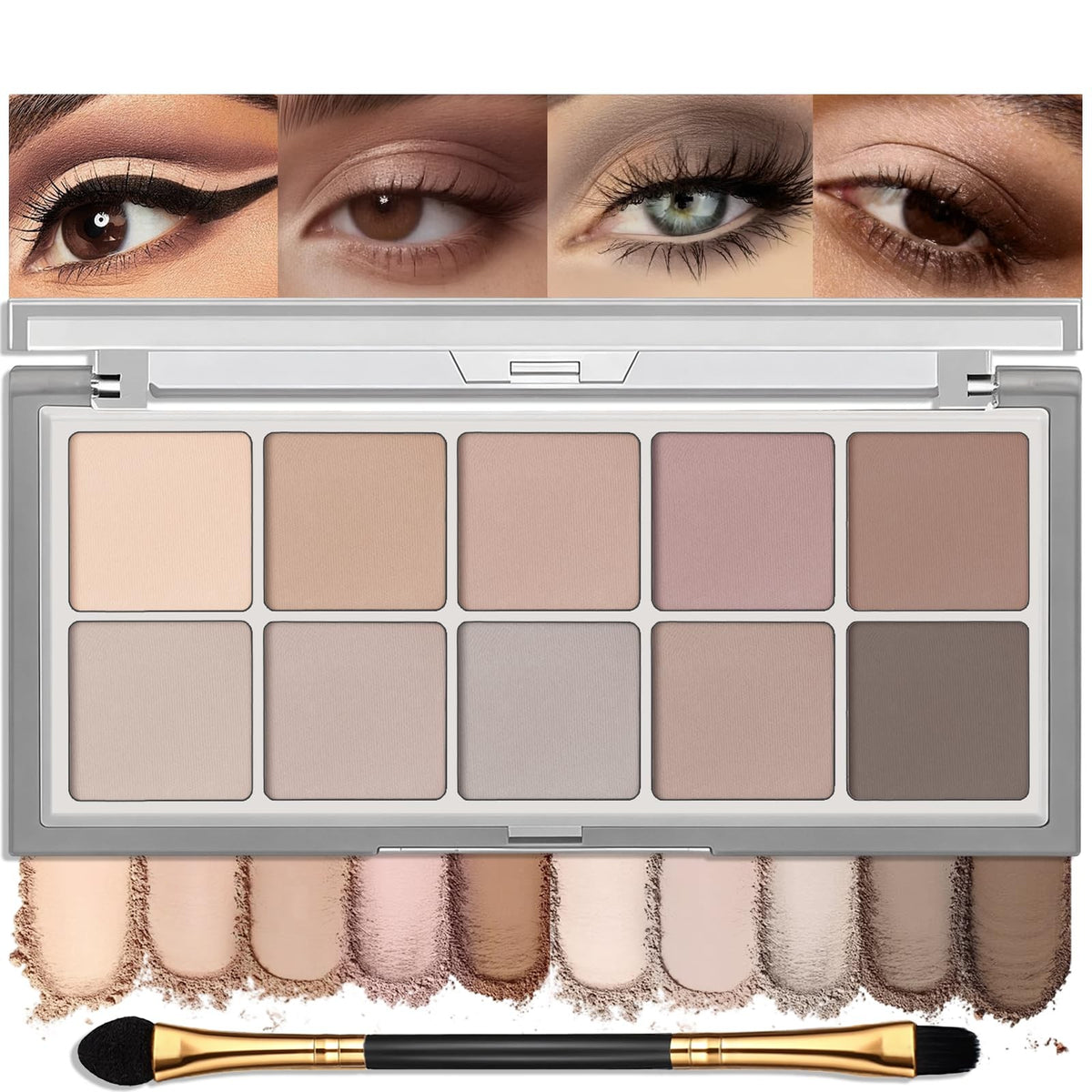 Matte Eyeshadow Palette - Neutral Taupe Mauve Grey Brown 10 Colors