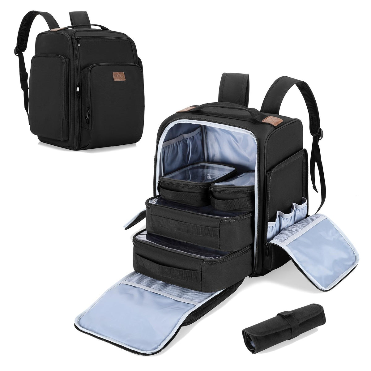Travel Makeup Backpack with Removable Pouches & Brush Bag - Large Capacity