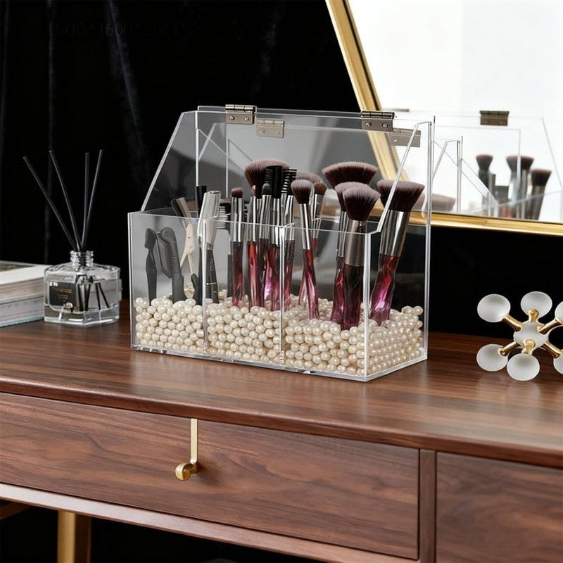 Dustproof Acrylic Makeup Brush Organizer with Adjustable Compartments