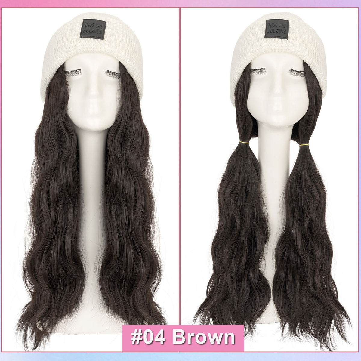 Winter Knitted Beanie Wig with Long Wavy Synthetic Hair - One Size Fits All