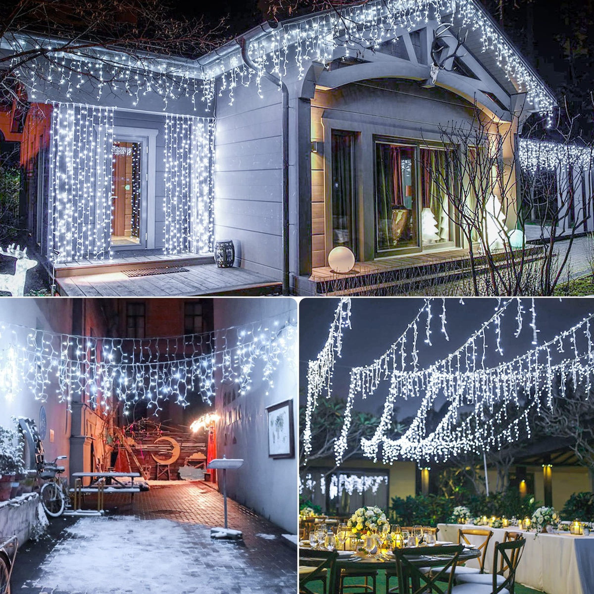 White Christmas Icicle Lights 300 LED 33FT Waterproof String Curtain Lights