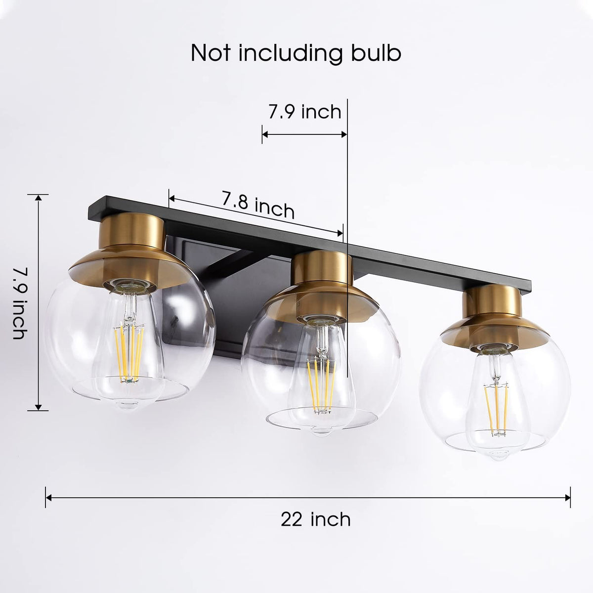 3-Light Bathroom Vanity Light Fixture in Black and Gold with Globe Glass Shades