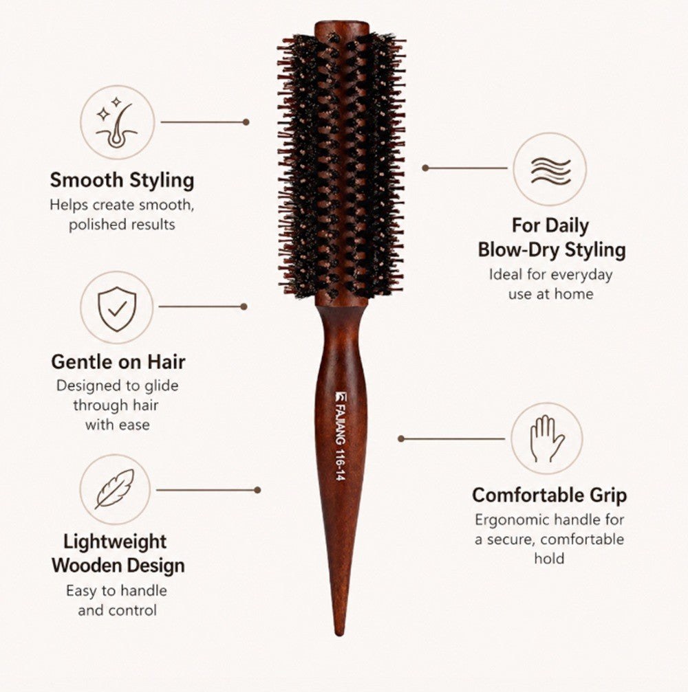 2.2 Inch Round Bristle Hair Brush with Wooden Handle for Blowouts & Styling