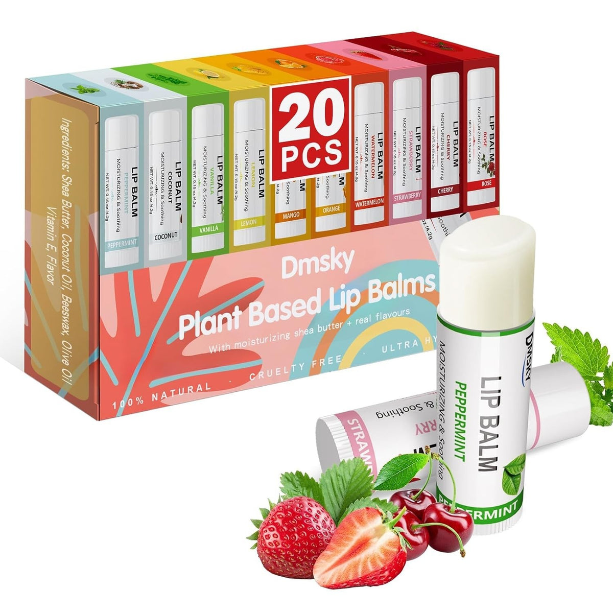 Fruit Lip Balm Set - Hydrating Non-Waxy Moisturizer for Men, Women, Kids