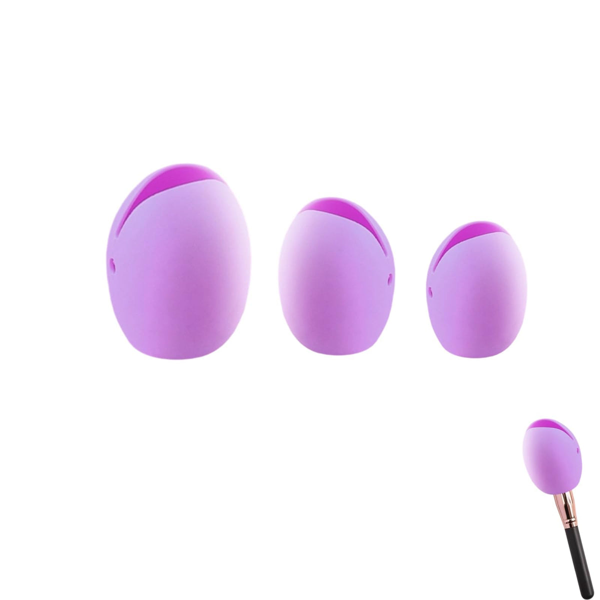 Makeup Brush Covers 3-Piece Silicone Protectors, Reusable Purple