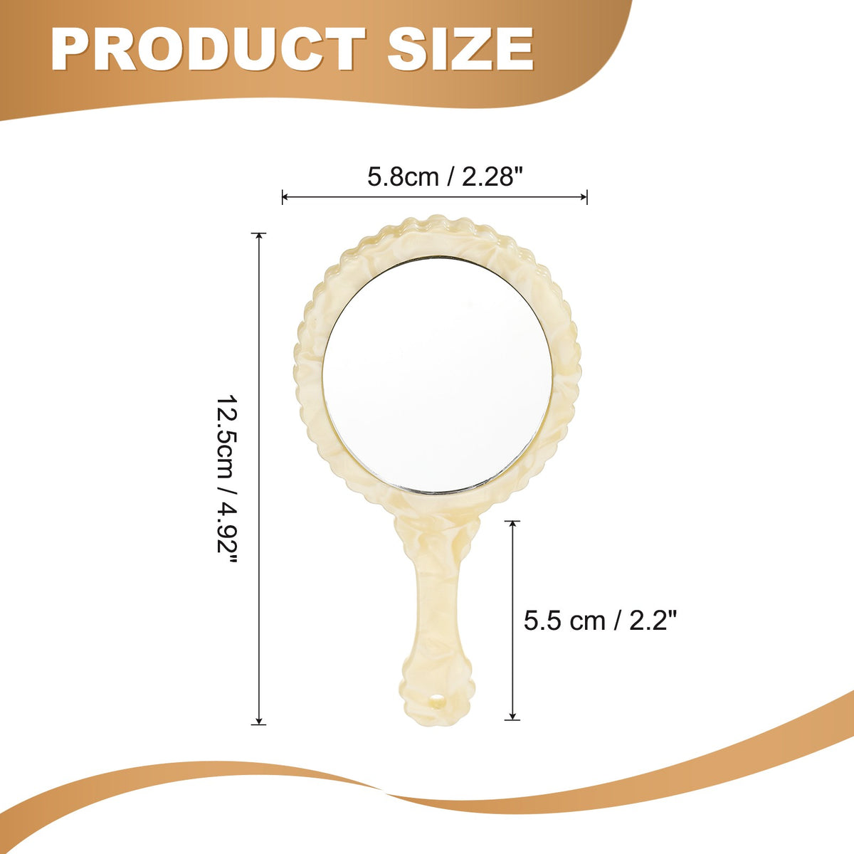 Oval Handheld Mirror - Portable Retro Chic Compact Makeup Mirror - Beige