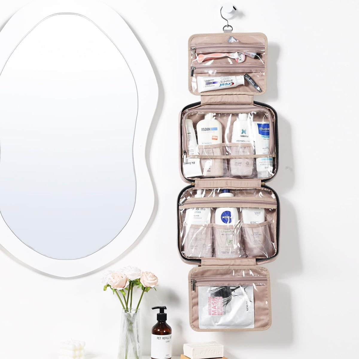 Large Travel Toiletry Bag for Women - Hanging Organizer for Full-Size Cosmetics & Toiletries