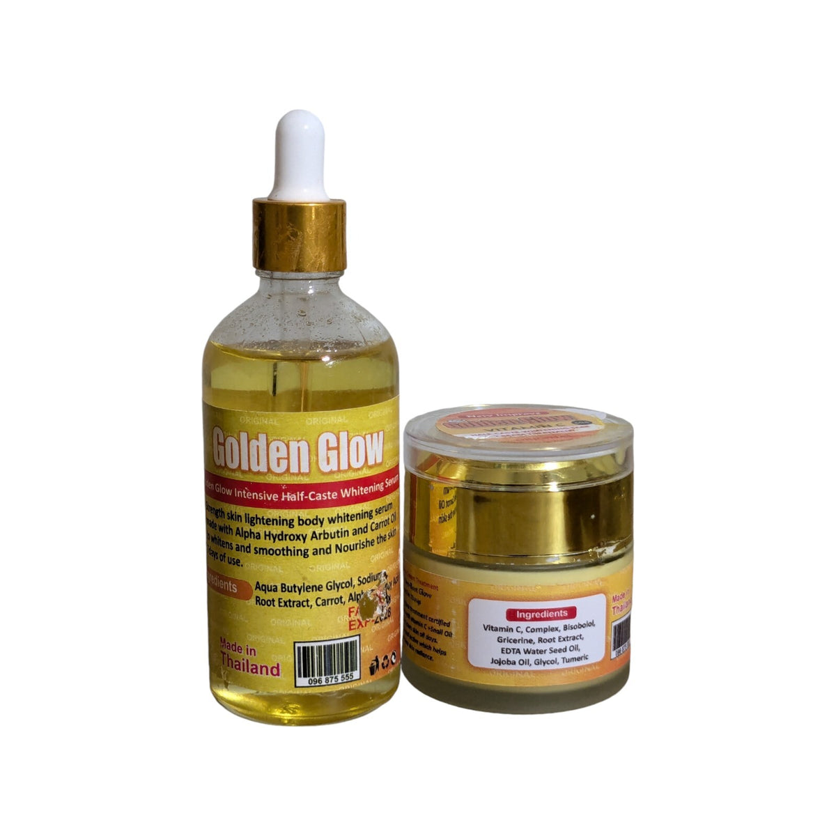 Golden Glow Brightening Face Serum & Vitamin C Cream Set - Whitening Skin Care