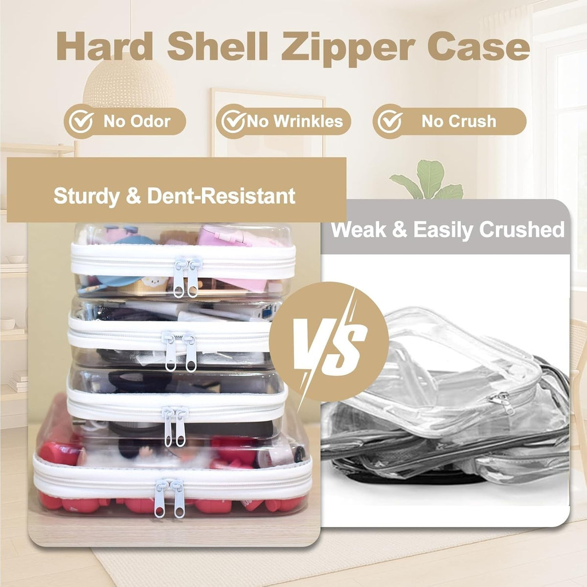 4 Pack Clear Hard Shell Zipper Pouches for Travel & Organization