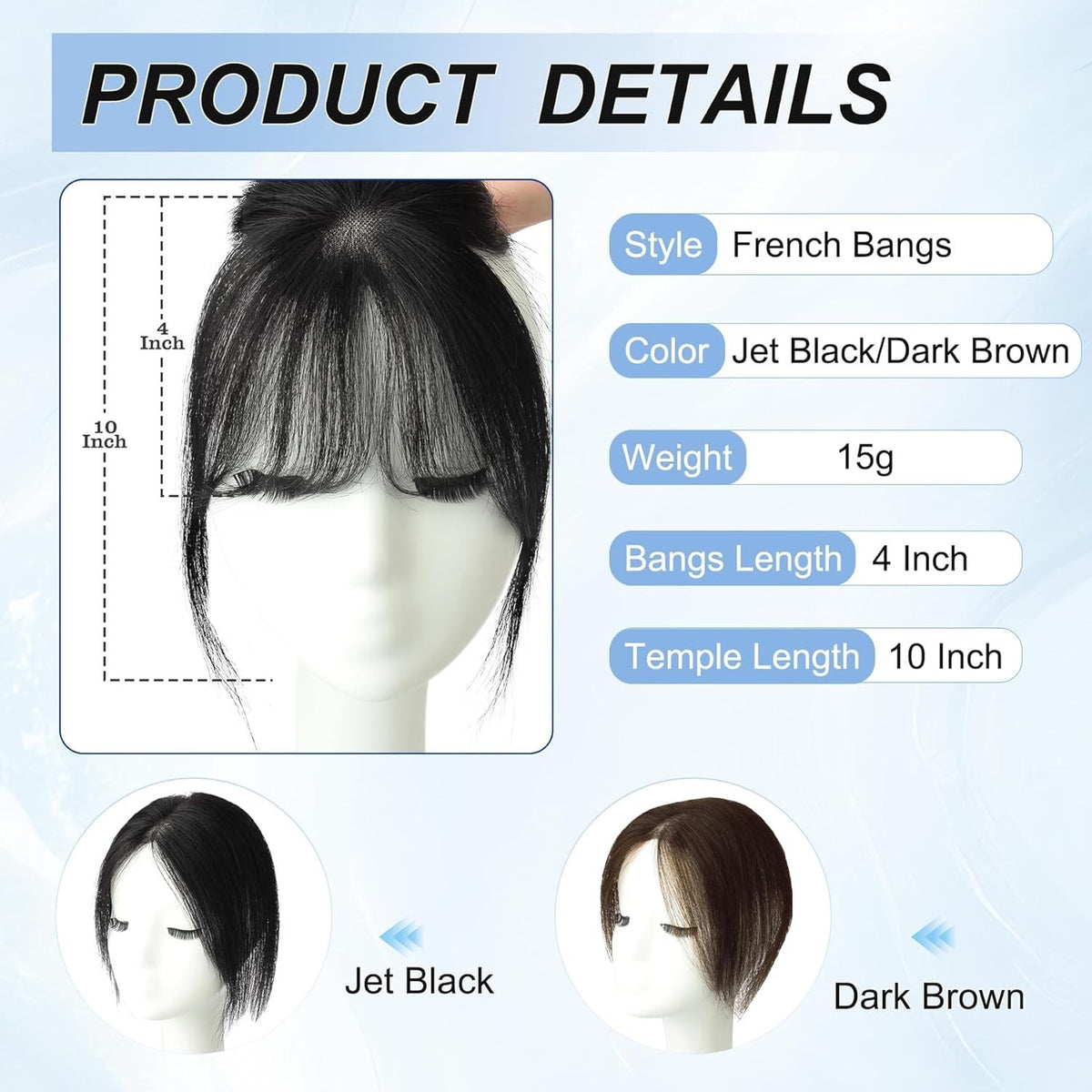 Clip-In Human Hair Bangs Topper - Seamless Natural Volume & Coverage