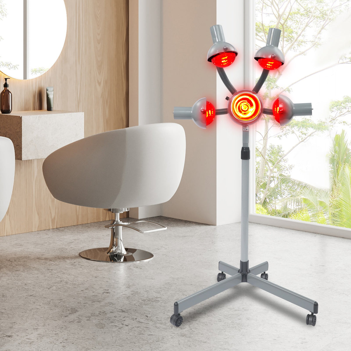 Portable 5-Head Floor Hair Dryer Stand Salon Styling 110V