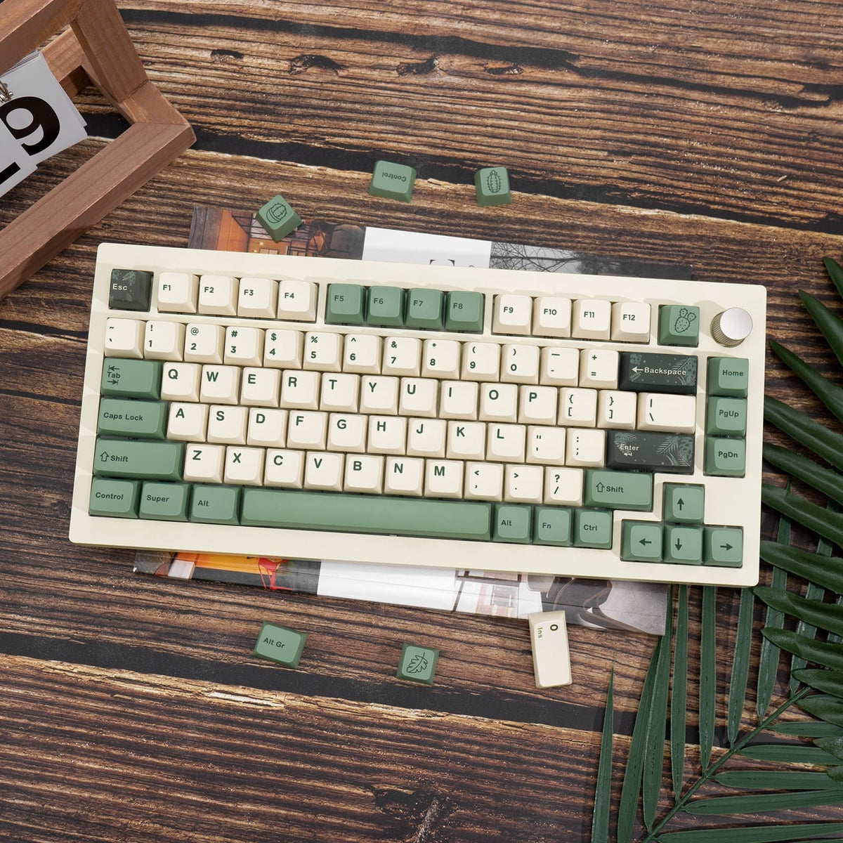 Green PBT Keycap Set for Mechanical Keyboard - MDA Profile, ANSI Layout, Botanical Theme