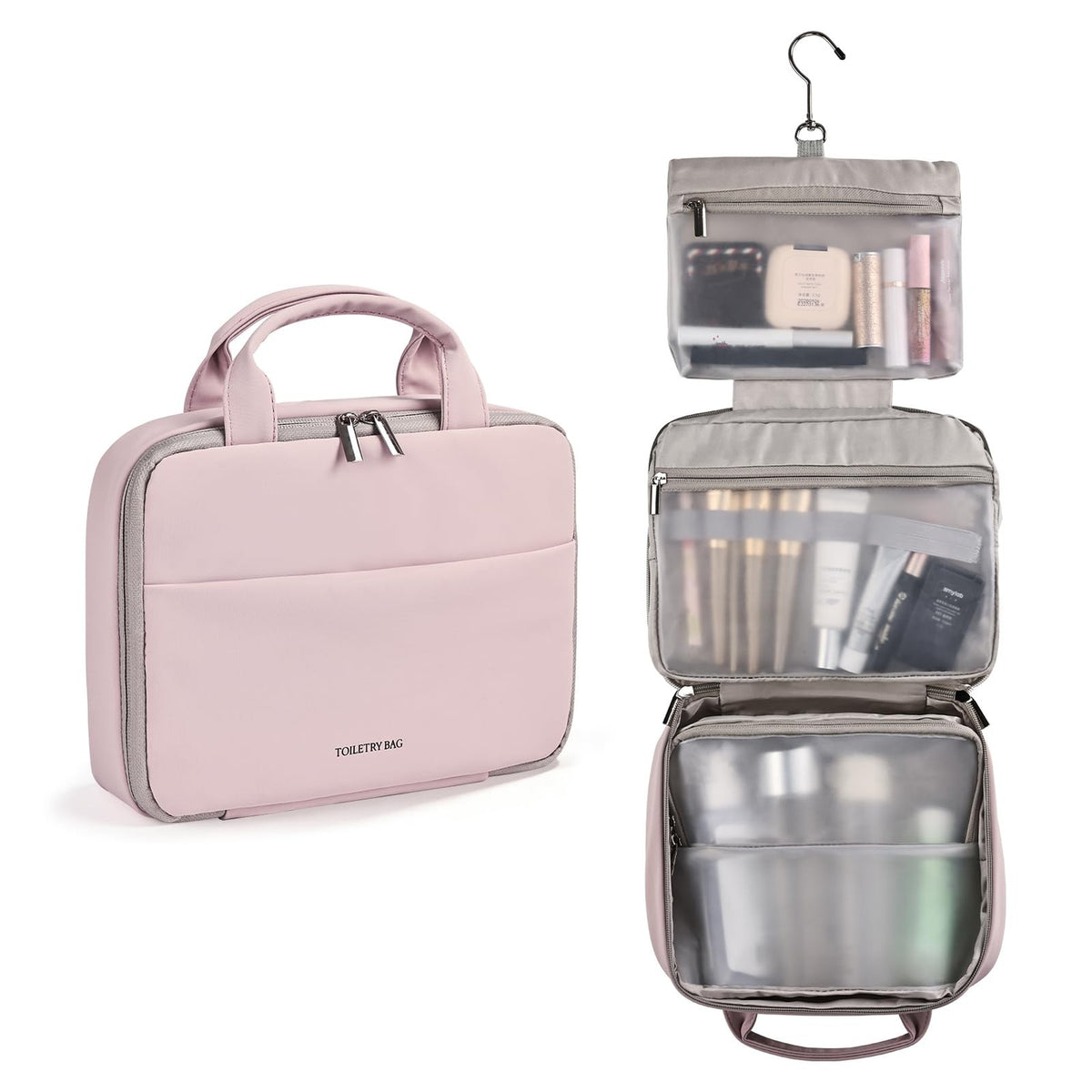 Travel Hanging Toiletry Bag for Women Waterproof Makeup Organizer Rose Pink