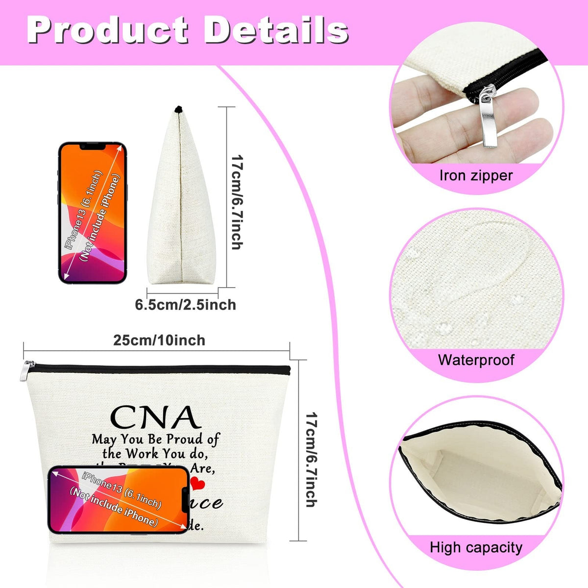 3-Piece CNA Makeup Bag Set - Travel Cosmetic & Toiletry Organizer for Nurses
