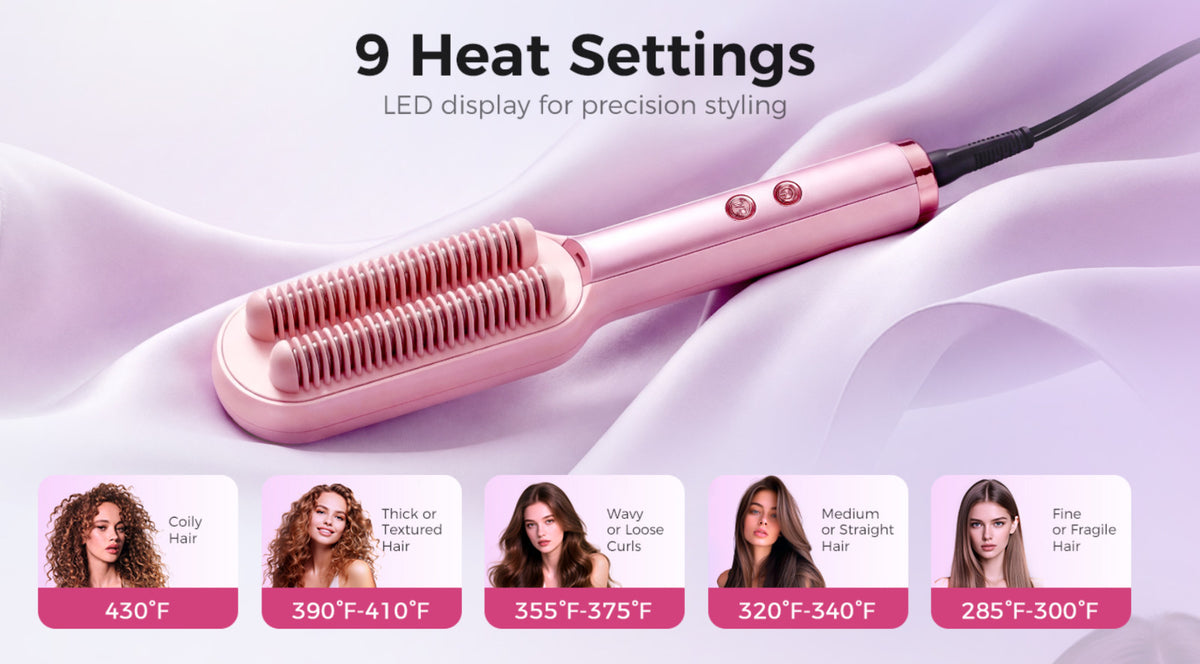 Negative Ions Hair Straightener Brush with LED Display, 9 Heat Settings Dual Voltage