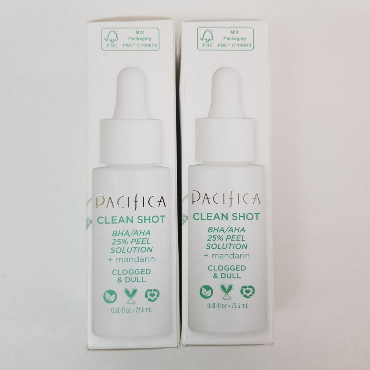 2 Pacifica Clean Shot BHA/AHA 25% Peel Solution All Skin Type Made in
