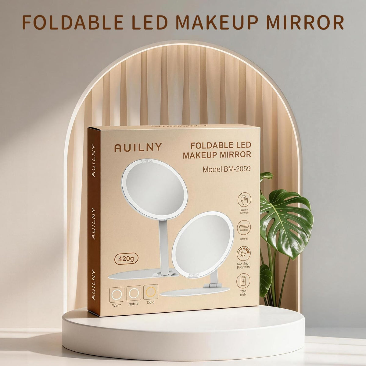 Portable Foldable Makeup Vanity Mirror with Lights Touch Control