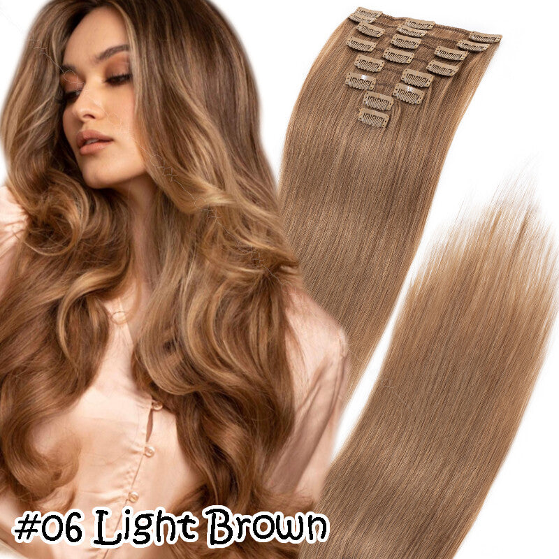 Clip-In Human Hair Extensions Full Head Remy Hair - Multiple Colors & Lengths