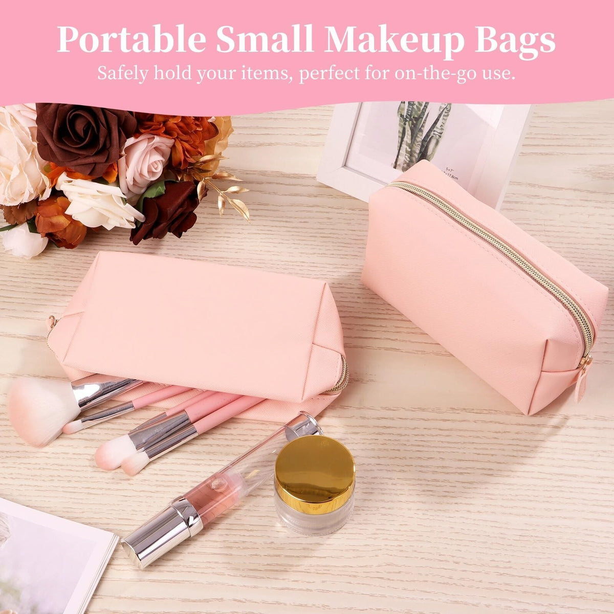 8 Pcs Waterproof Makeup Bags Set - Small PU Leather Cosmetic Organizers for Travel & Daily Use