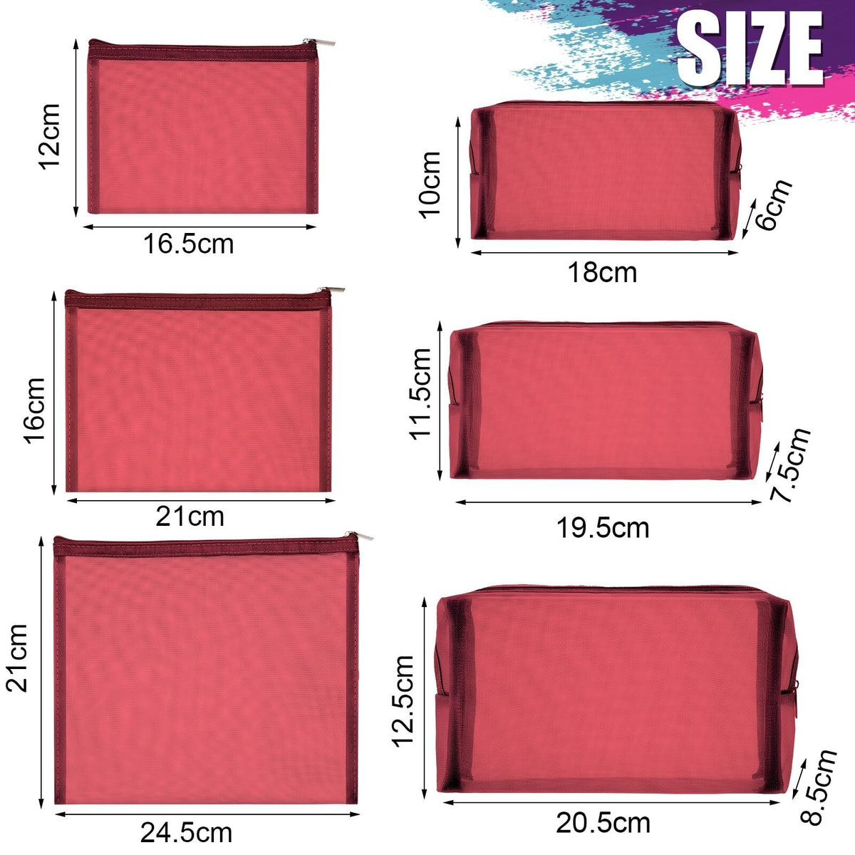 Mesh Makeup Bags Set of 6 Portable Travel Organizers with Zippers