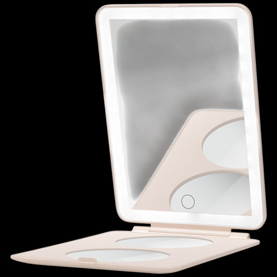 Mini Rechargeable Vanity Mirror with LED & Magnifiers - Portable, Dimmable Light
