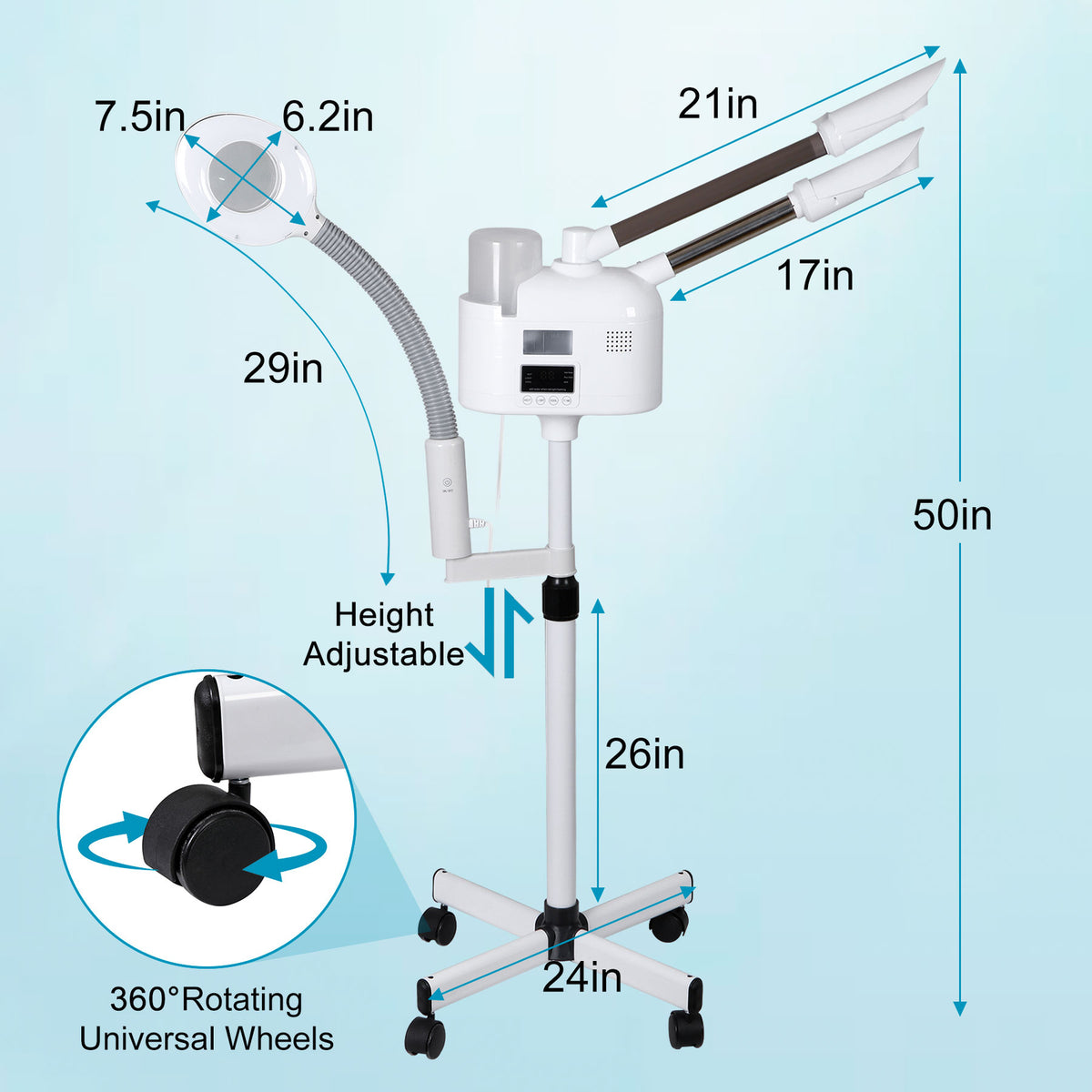 3 in 1 Facial Steamer with Hot/Cold Nozzle 5X LED Magnifying Lamp
