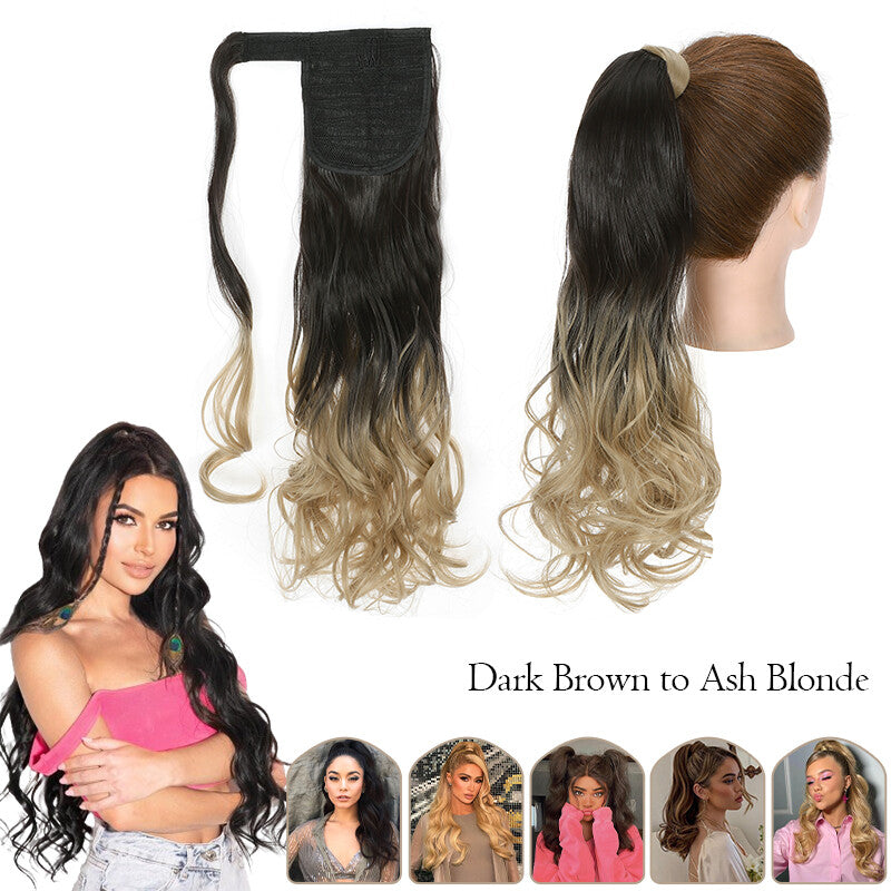 Mega Thick Wrap-On Ponytail Extensions - Natural Human Hair, Curly Wavy Straight