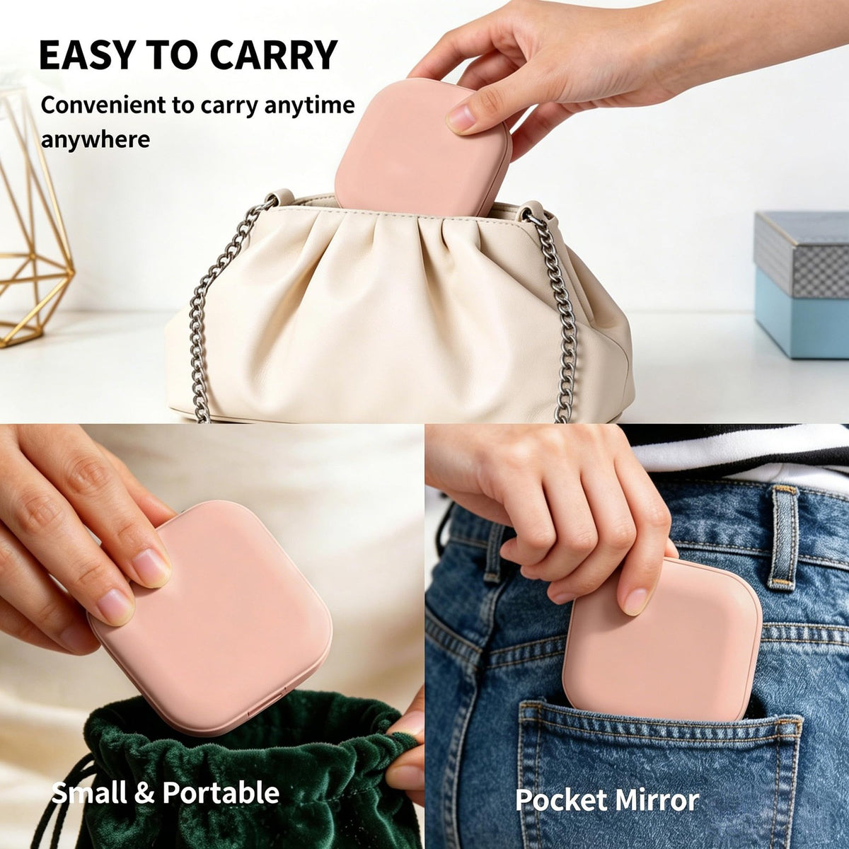 Pink LED Compact Mirror with 1X & 5X Magnification and 3 Light Settings