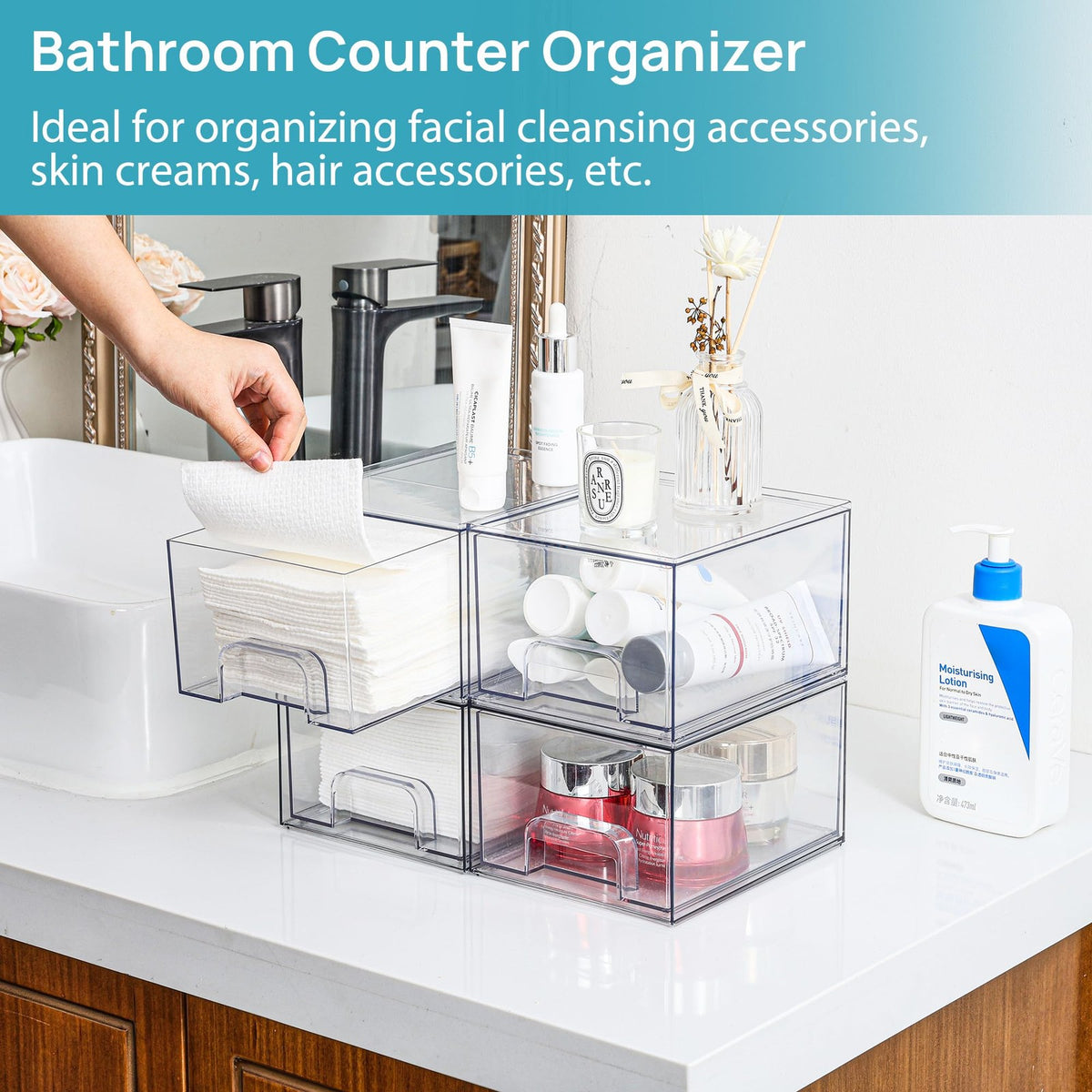 Clear Stackable Acrylic Storage Drawers - Small Multi-Purpose Organizer Set