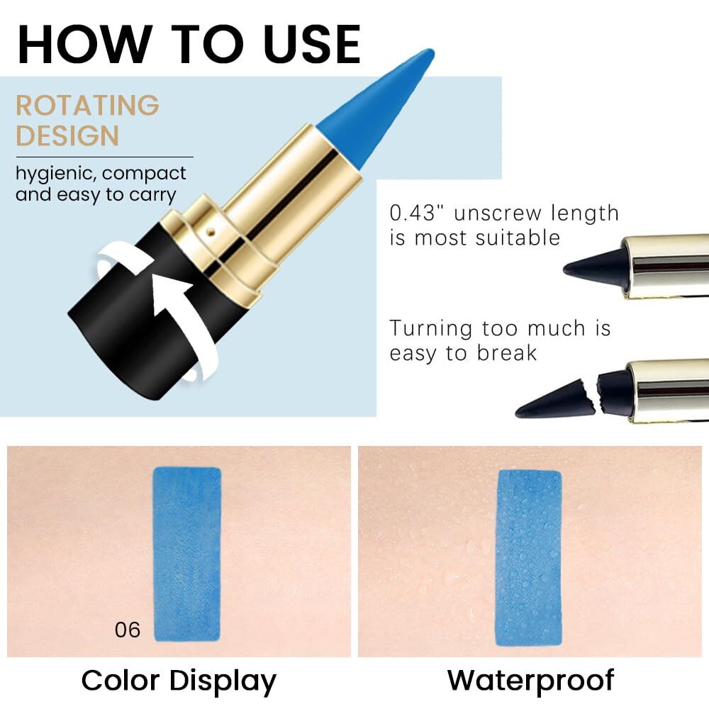 Waterproof Gel Eyeliner Pencil Set - Light Blue & Black Makeup Kit