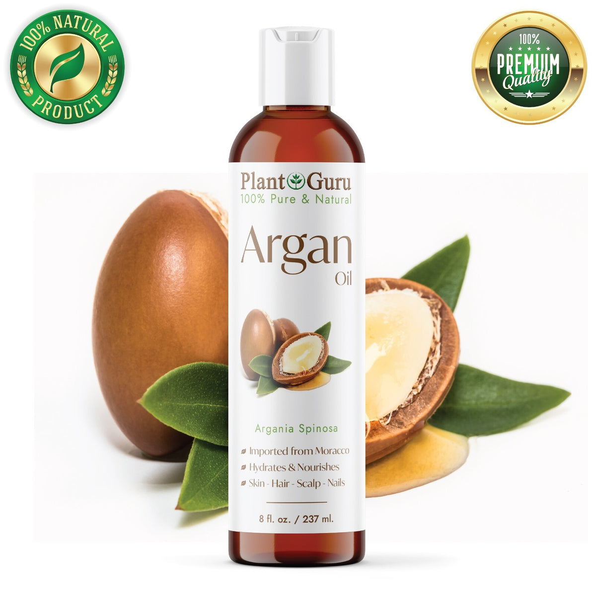 Pure Argan Oil for Hair and Skin - 8 oz, Cold Pressed, Unrefined Moroccan Oil
