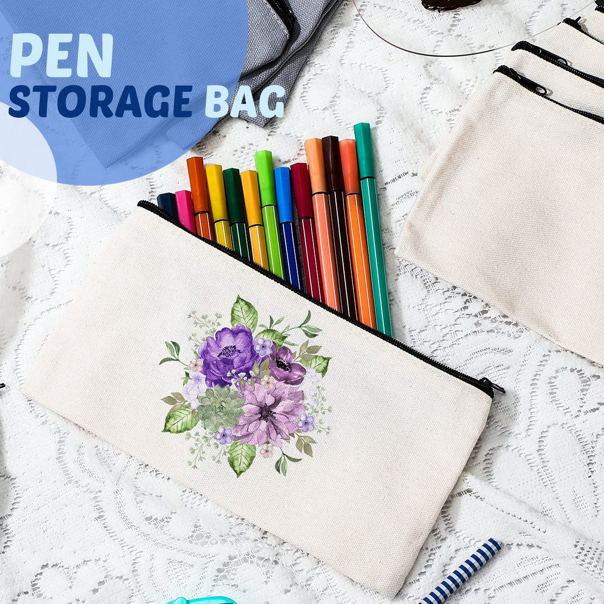 99 Pcs Blank Canvas Zipper Pouches Bulk 8.3 x 5 in Assorted Colors - DIY Craft Bags