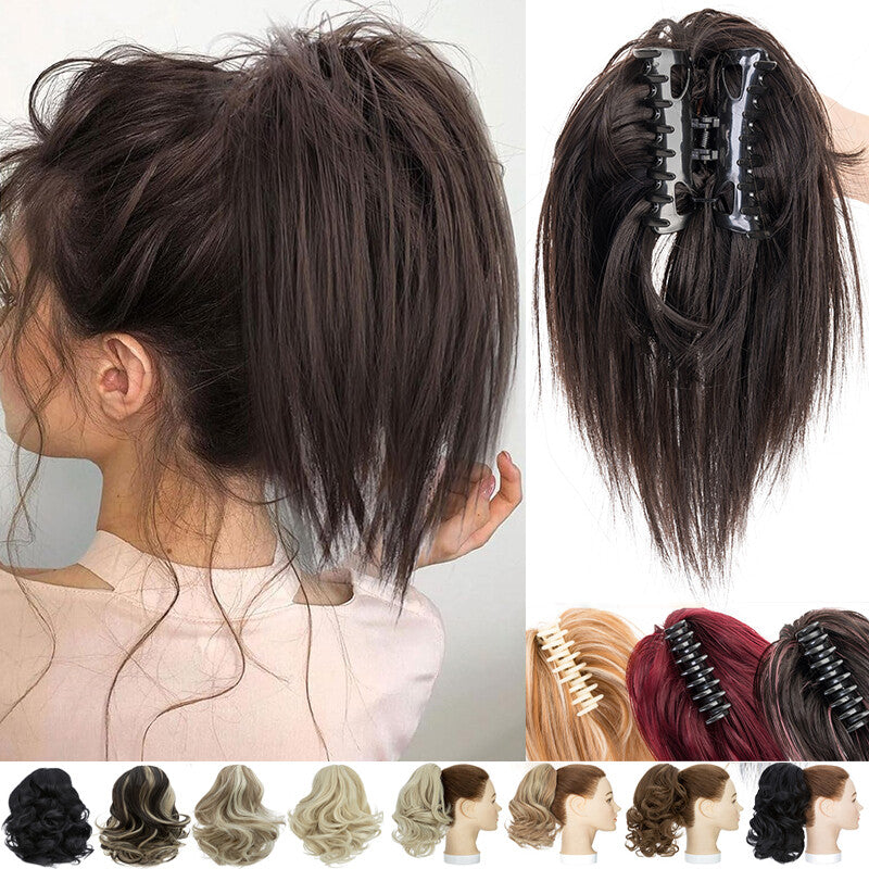 Bendable Clip-In Ponytail Hair Extension - Short 12-Inch Synthetic Bun