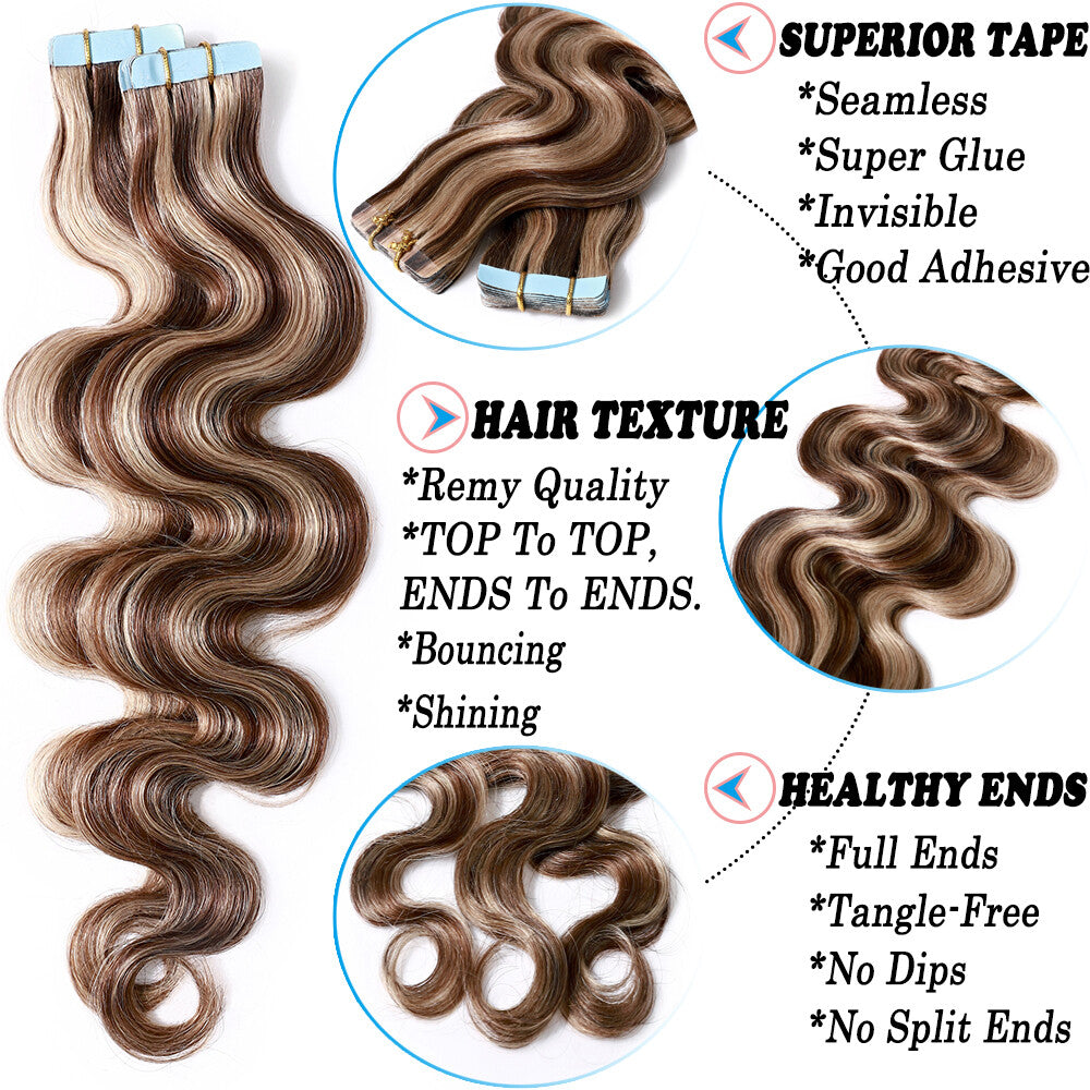 Thick Tape in Remy Human Hair Extensions Invisible Skin Weft Full Head
