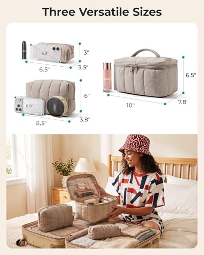 Travel Makeup Bag Set 3-Piece Puffy Cosmetic Organizer Pouch Black
