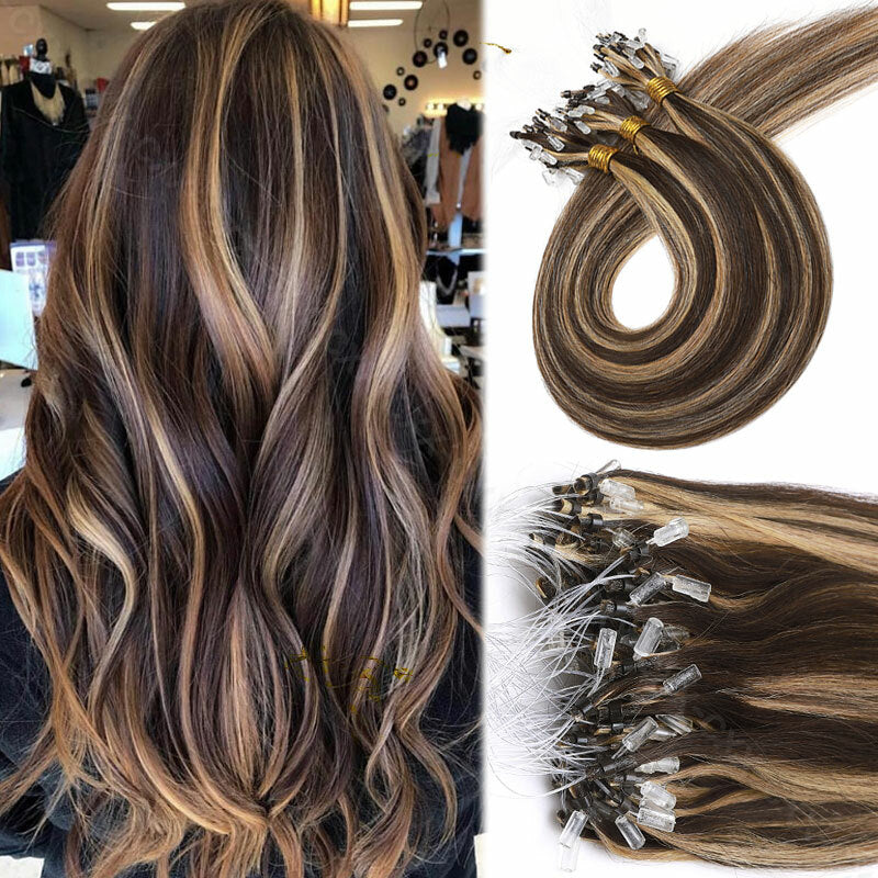 Micro Loop Hair Extensions Beads Link - Russian 100% Remy Human Hair Balayage