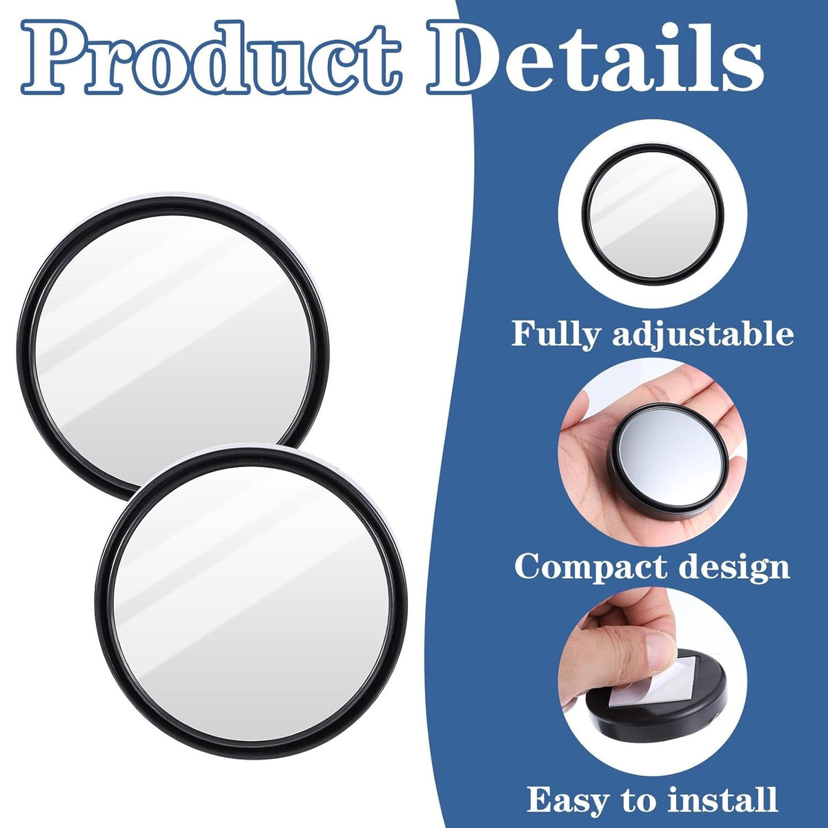 Adjustable Convex Office Desk Cubicle Mirrors - Set of 2, Stick-On Rear View
