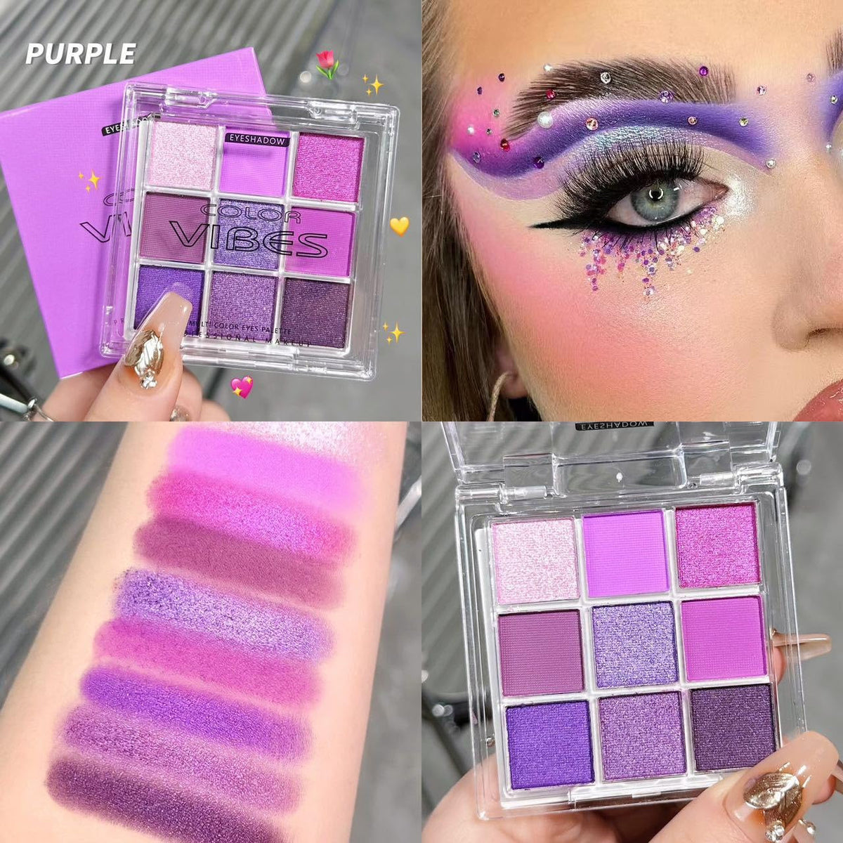 9 Colors Eyeshadow Palette - Purple Monochrome Makeup for Festivals & Holidays