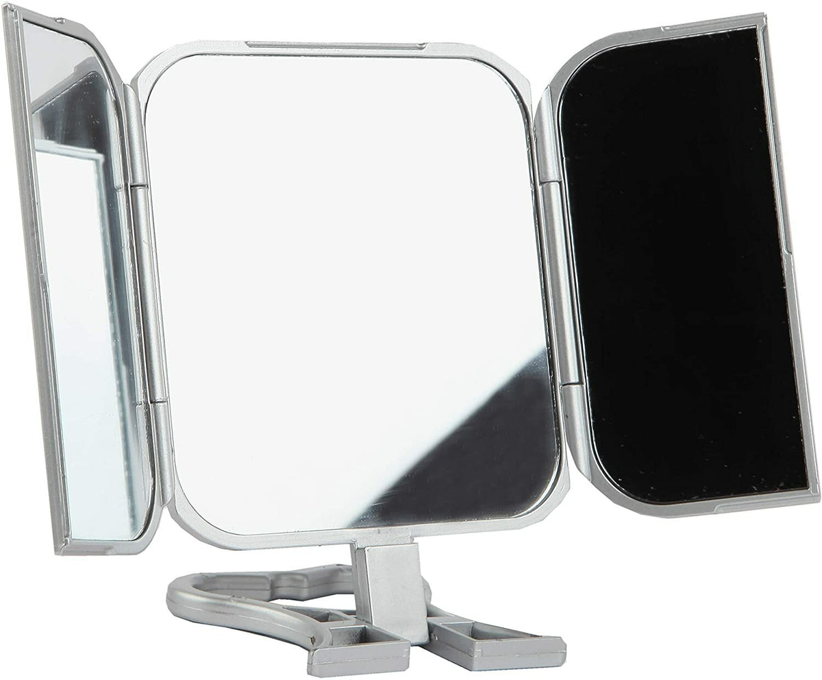 Tri-Fold 3-Way Handheld or Stand Makeup Shaving Mirror with Heart Stand