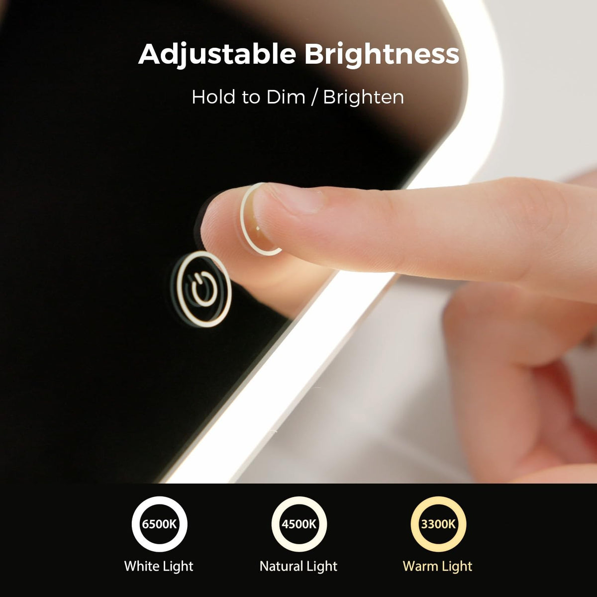 Lighted Makeup Mirror with Support, Rechargeable 2000mAh, Adjustable Brightness