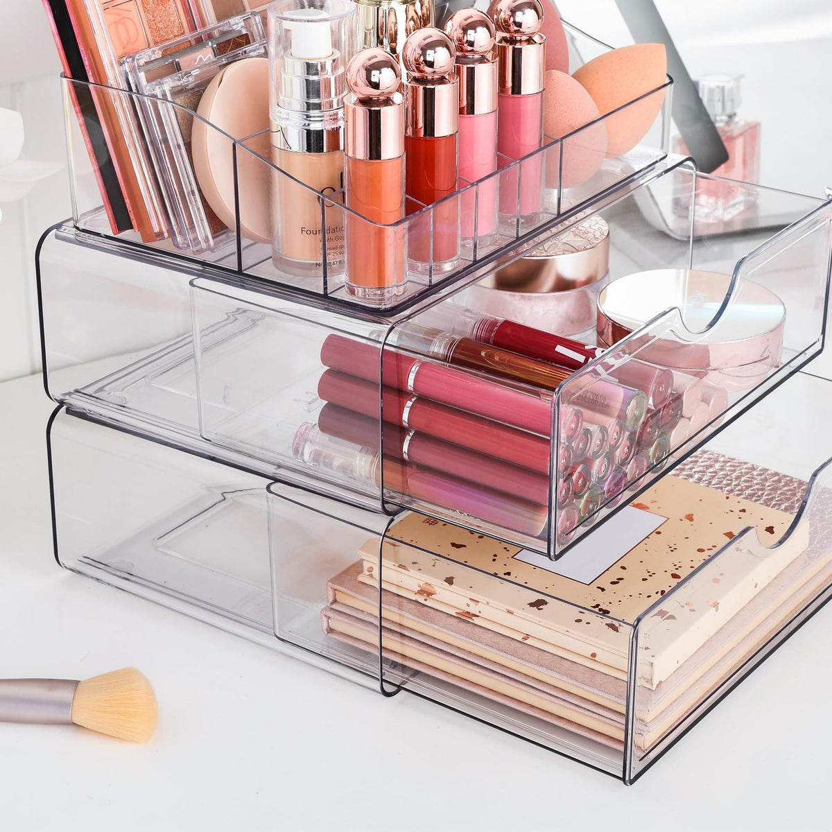 3-Tier Clear Makeup Organizer with Drawers and Compartments for Beauty Storage