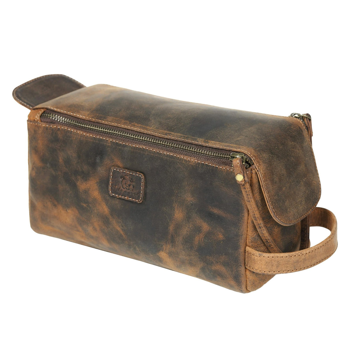 Genuine Leather Travel Toiletry Bag - Water-Resistant Dopp Kit for Men & Women