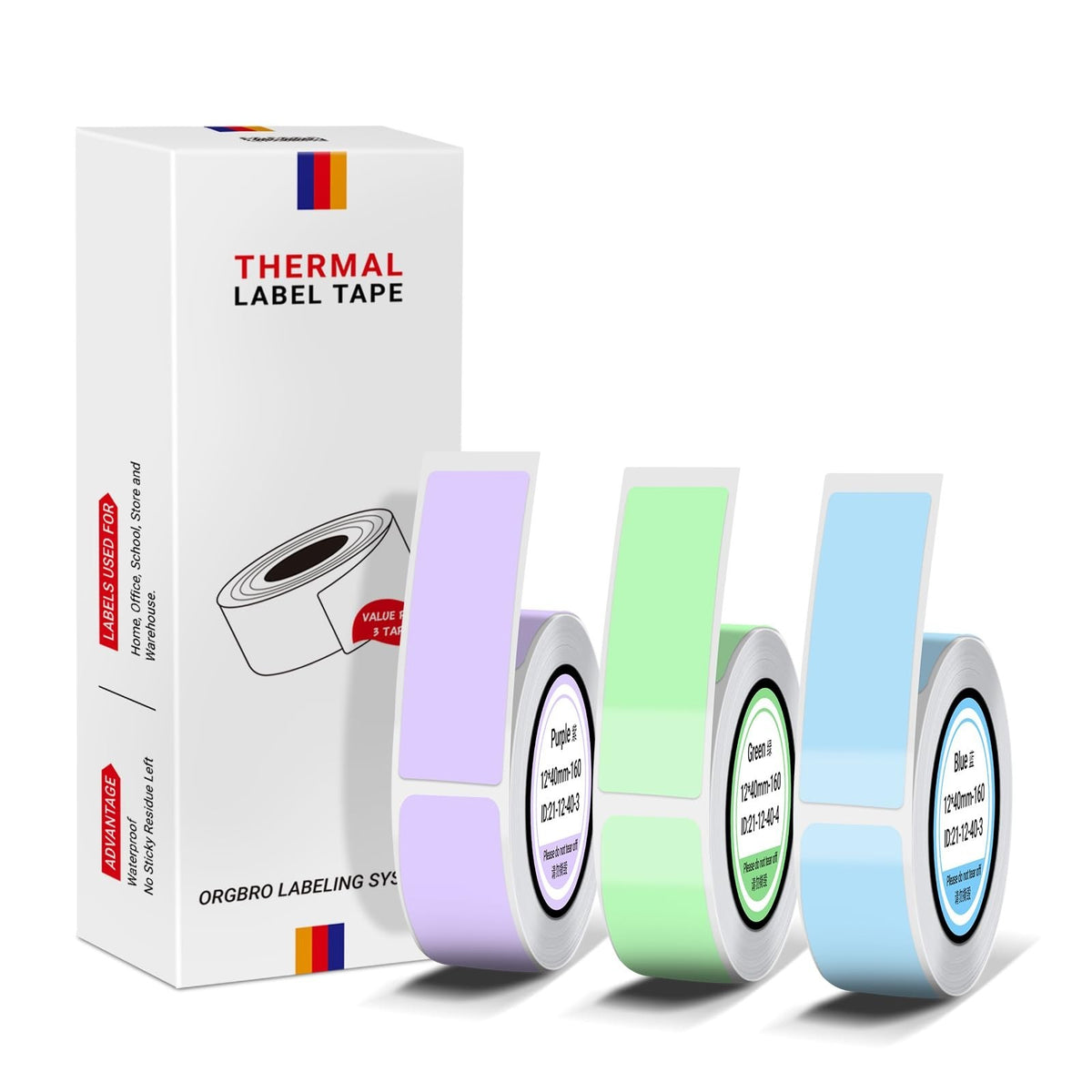Thermal Label Maker Tape 0.47×1.57 Inch, Eco-Friendly Waterproof Labels - Green, Purple, Blue, 160 Labels/Roll, 3 Rolls