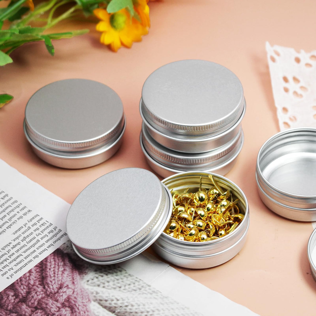 12 Pcs Empty Lip Balm Tin Containers with Lids - 1 oz Aluminum Silver