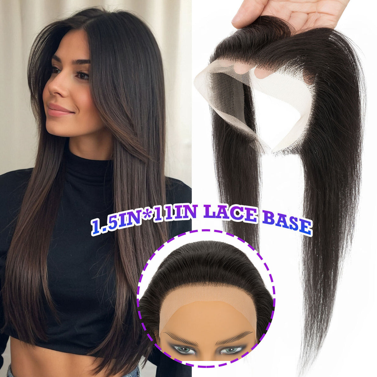 Natural Hairline Full Lace Hair Topper Cover-up for Women - Remy Human Hair