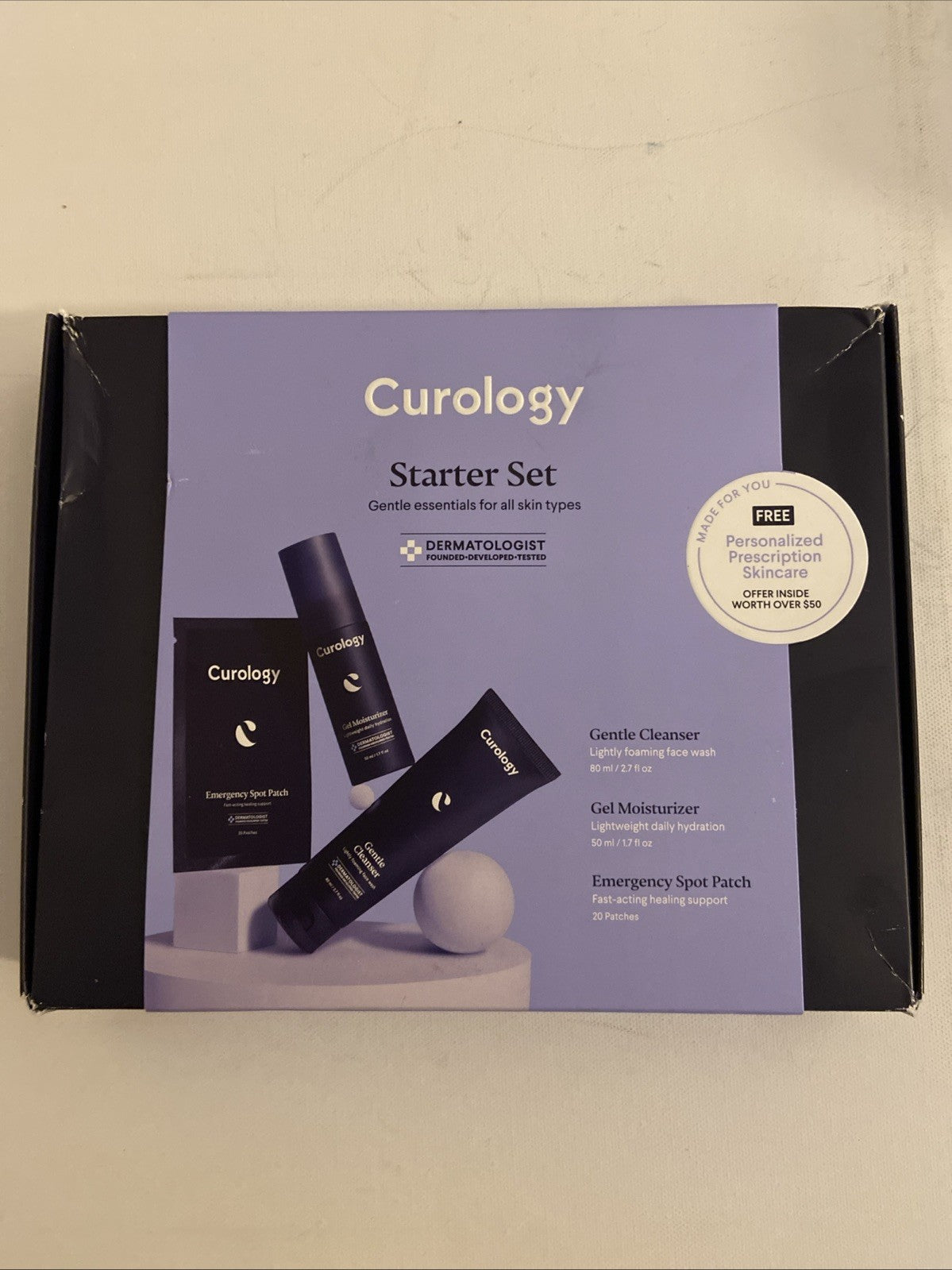 Curology Skincare Starter Set - Gentle Cleanser, Moisturizer & Spot Patches for All Skin Types