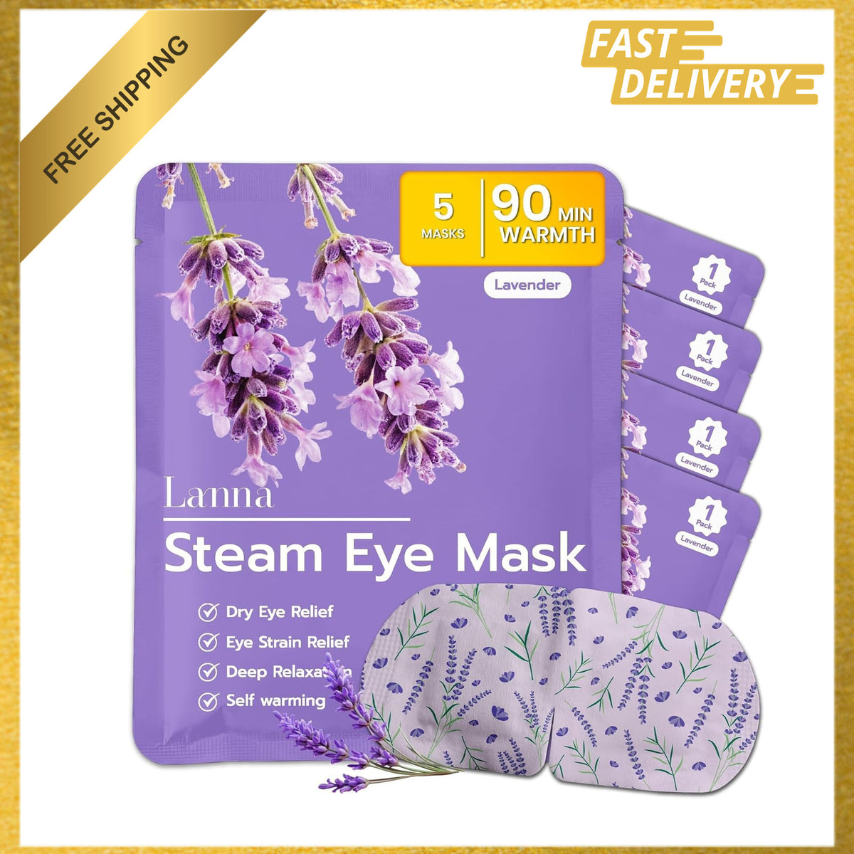 Heated Steam Eye Mask Lavender Scent Disposable 120 Minutes – Set of 5