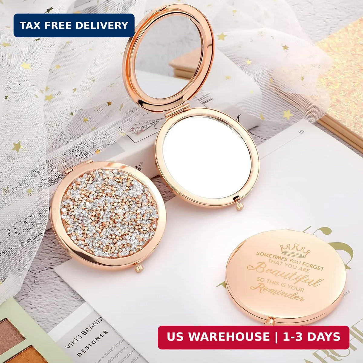 Set of 3 Inspirational Compact Pocket Mirrors with 2x Magnification