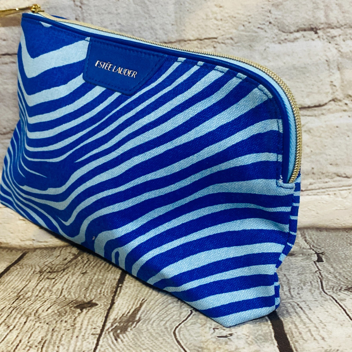 Estee Lauder Blue Striped Cosmetic Makeup Travel Bag - New