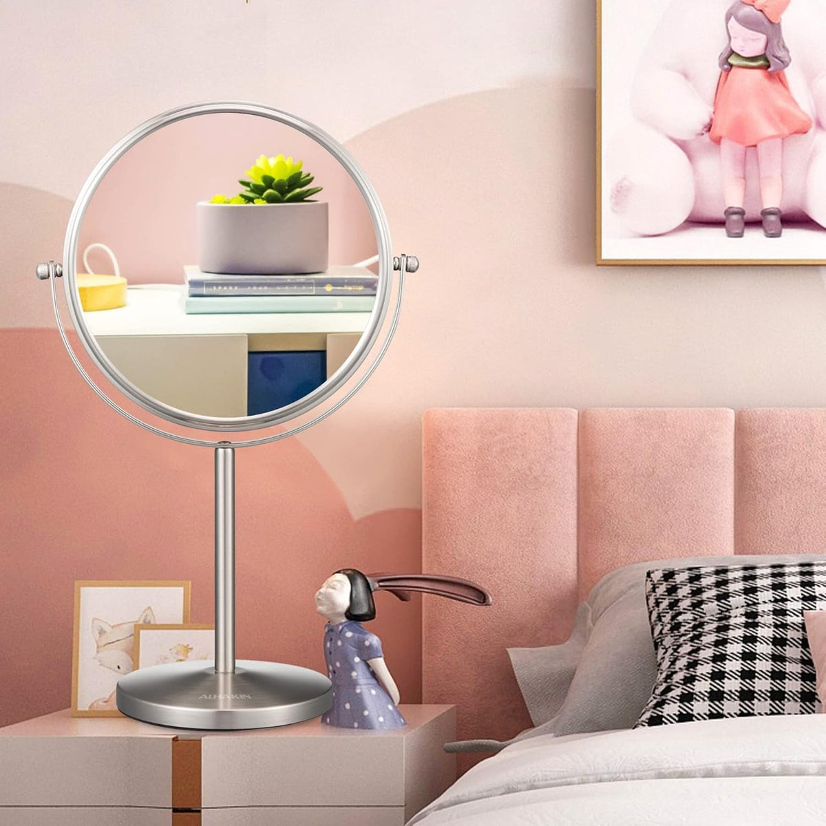 8 Inch Double-Sided Makeup Mirror with 1X/10X Magnification, Tabletop, Detachable Base